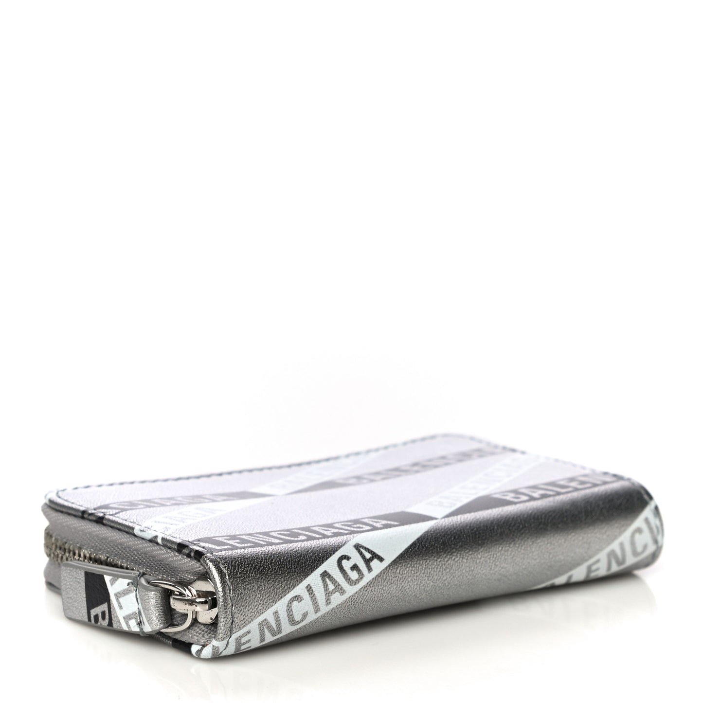 Metallic Calfskin Losange Monogram Everyday Zip Around Card Case Silver Black White