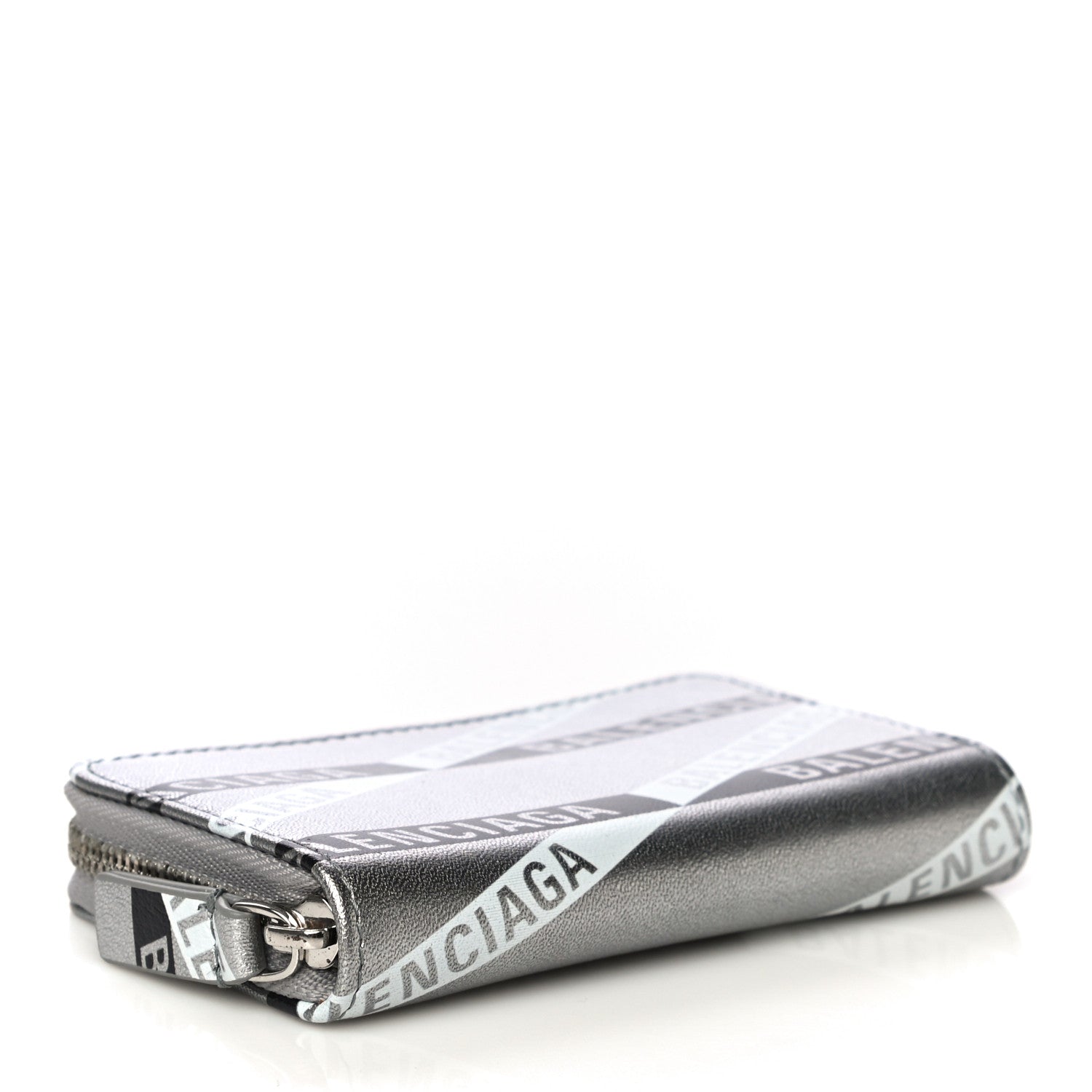 Balenciaga Metallic Calfskin Losange Monogram Everyday Zip Around Card Case Silver Black White 4 of 11