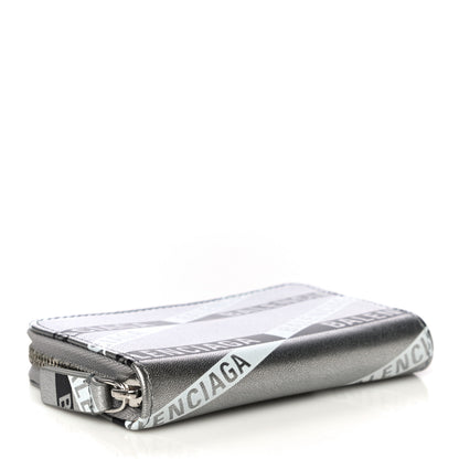 Balenciaga Metallic Calfskin Losange Monogram Everyday Zip Around Card Case Silver Black White 4 of 11