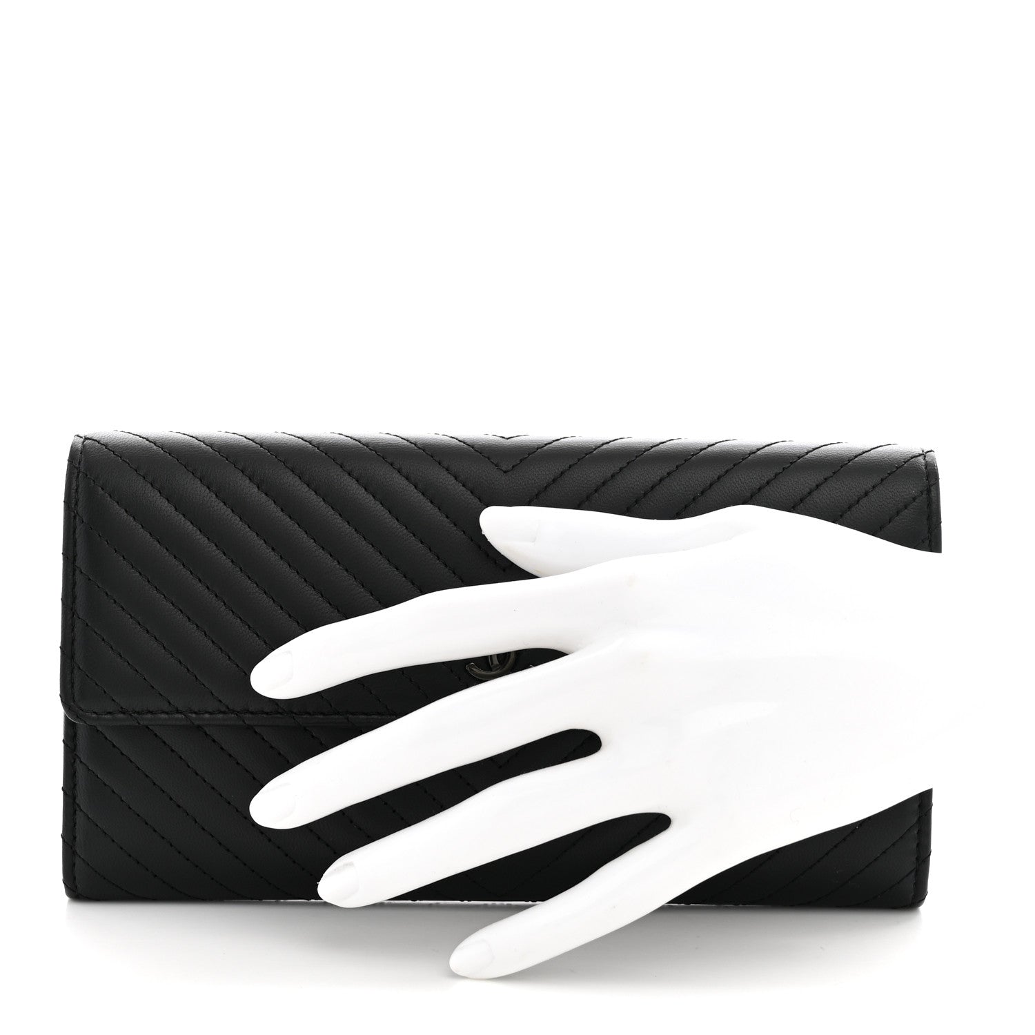Chanel Lambskin Chevron Quilted Large Gusset Flap Wallet So Black 2 of 8