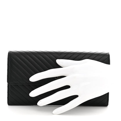 Chanel Lambskin Chevron Quilted Large Gusset Flap Wallet So Black 2 of 8