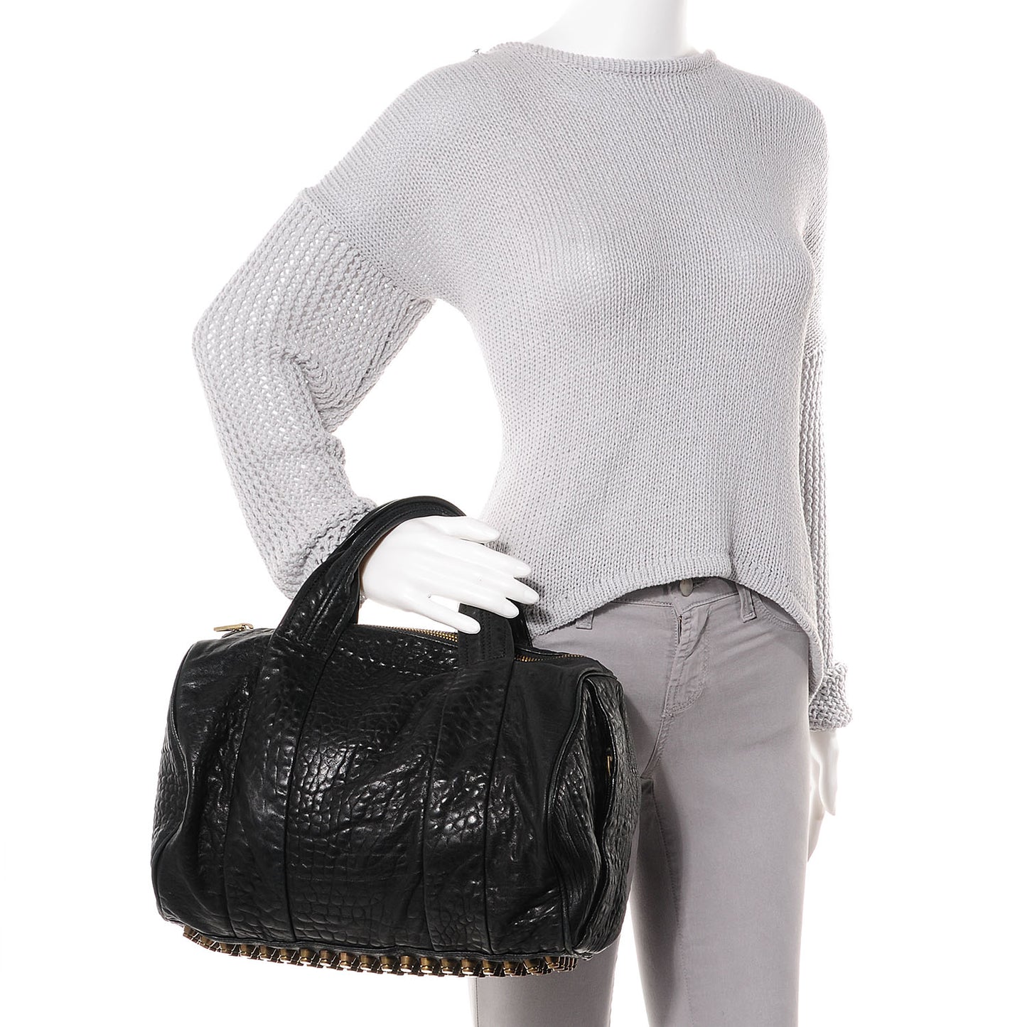 Pebbled Leather Rocco Black Antique Brass Hardware