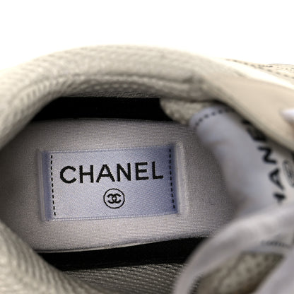 Chanel Fabric Laminated Calfskin Stretch CC Sneakers 40 Ivory Gold Silver 8 of 10