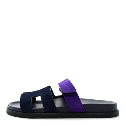 Hermes Suede Goatskin Womens Chypre Sandals 39.5 Marine Violet Majorette 1 of 8