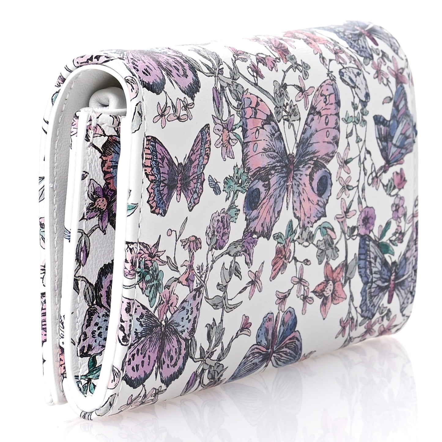Calfskin Butterfly Printed Caro XS Wallet White Multicolor