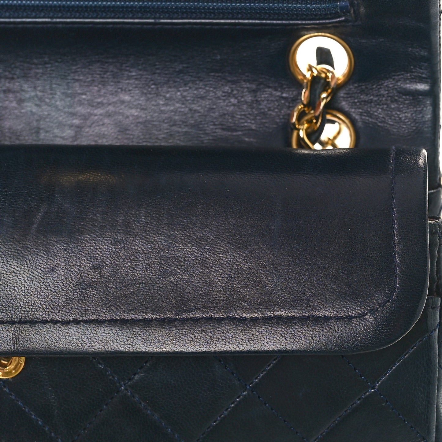 Lambskin Quilted Small Double Flap Navy