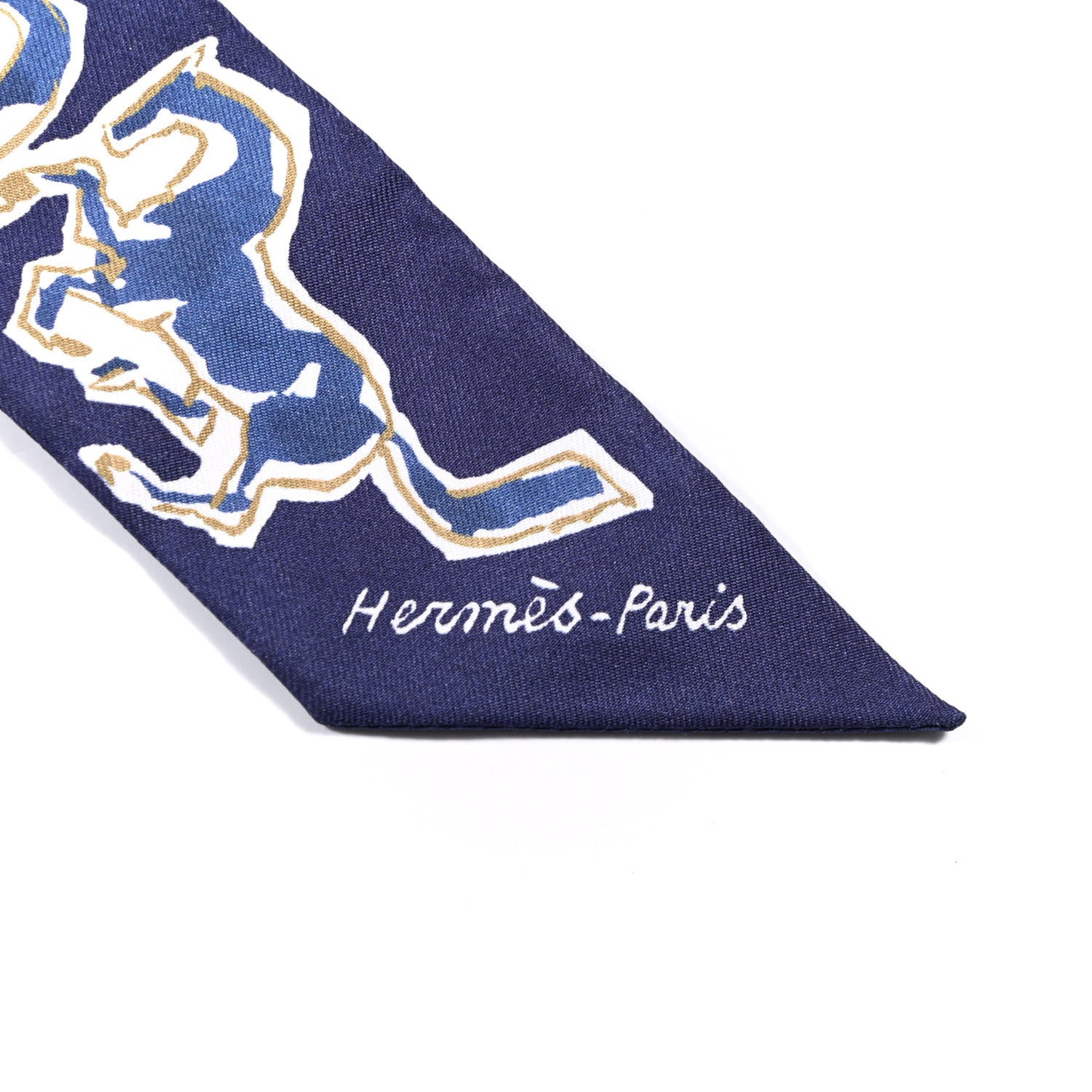 Silk Chevaux En Liberte Twilly Marine Indigo Blanc