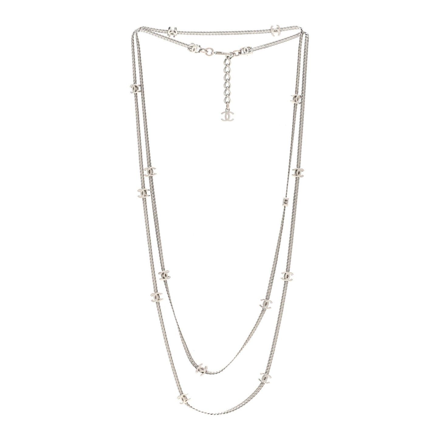 Metal CC Long Chain Necklace Silver