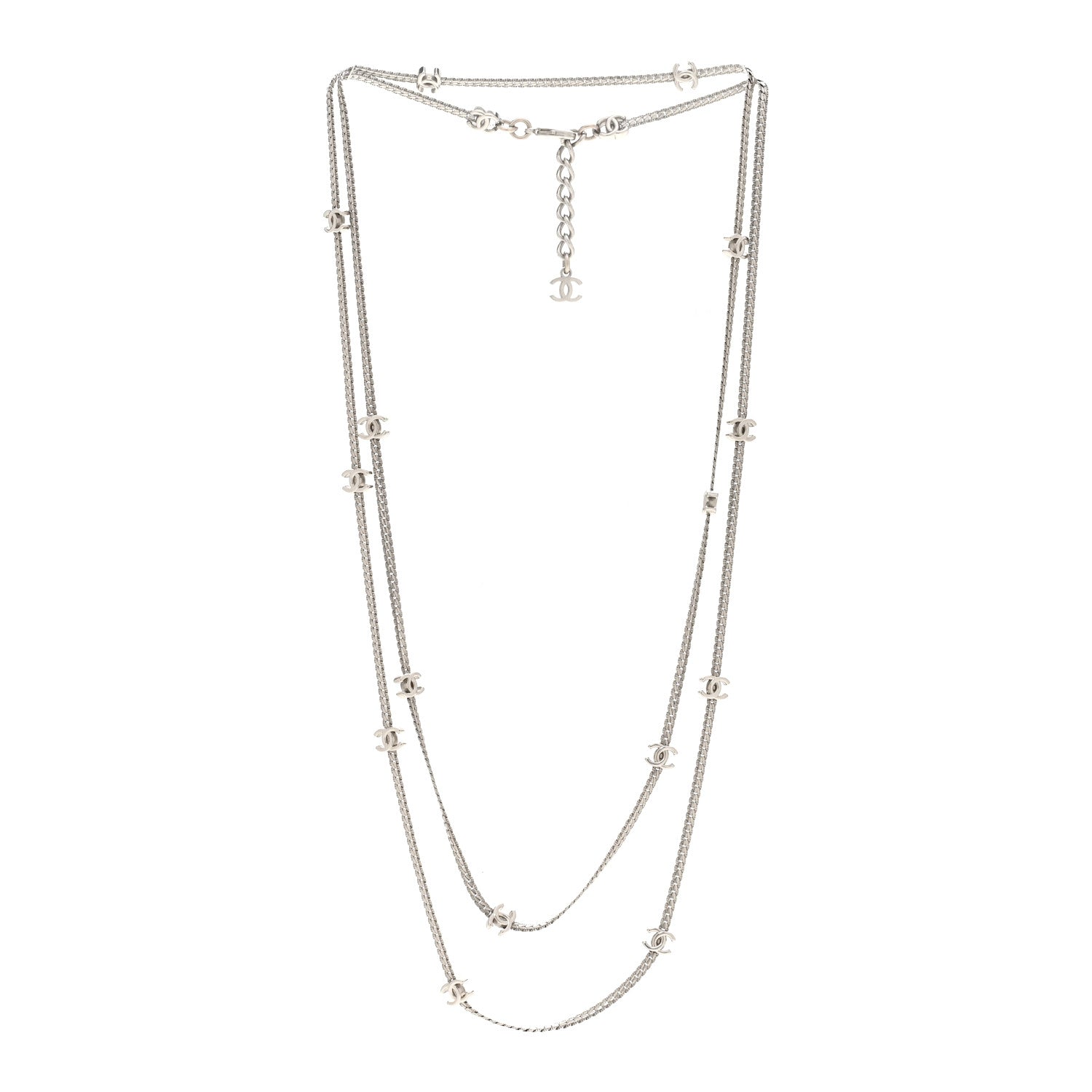 Chanel Metal CC Long Chain Necklace Silver 3 of 6