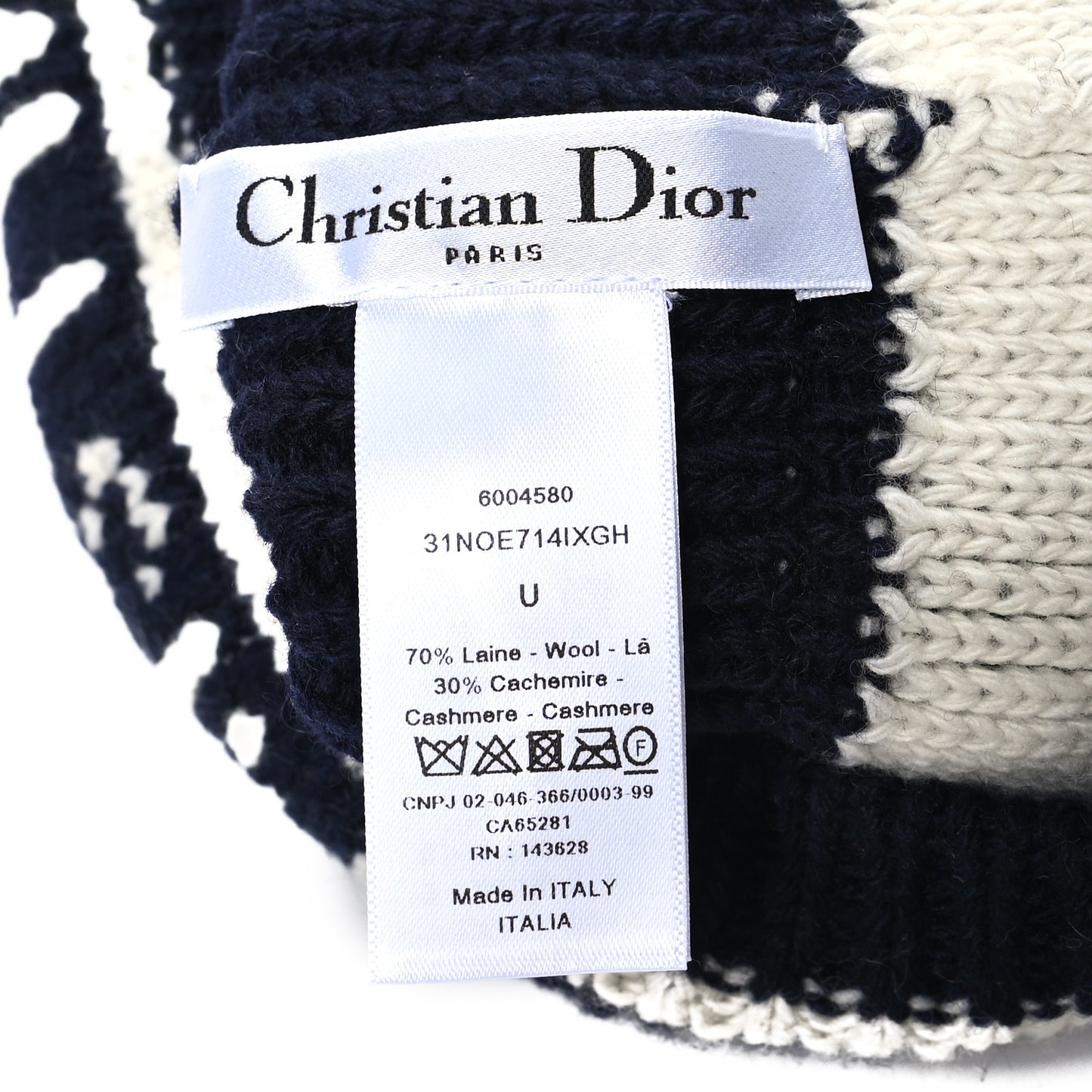 Cashmere Wool Beanie Navy Blue White