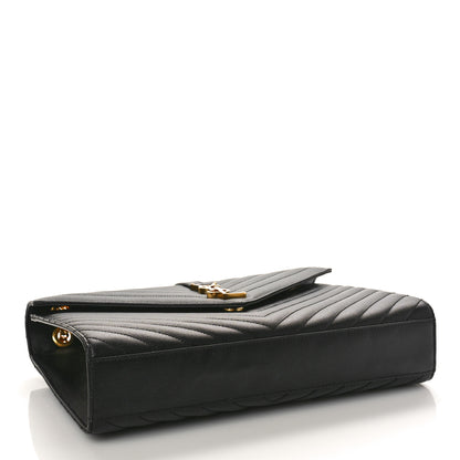 Saint Laurent Grain De Poudre Matelasse Chevron Large Monogram Satchel Black 4 of 9