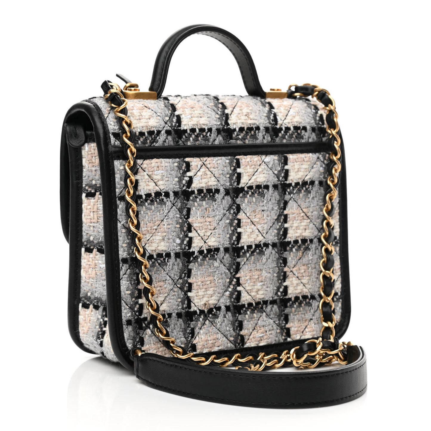Tweed Calfskin School Memory Mini Top Handle Flap Ecru Grey Beige Black