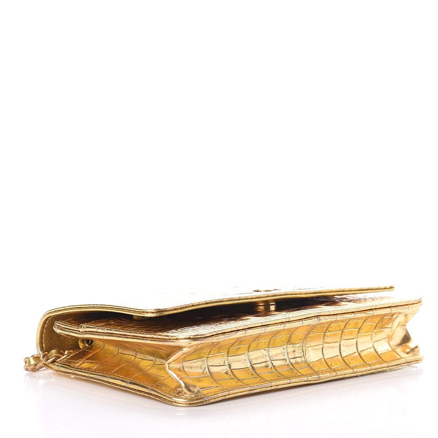 Chanel Metallic Calfskin Crocodile Embossed Cocodile Wallet On Chain WOC Gold 4 of 13