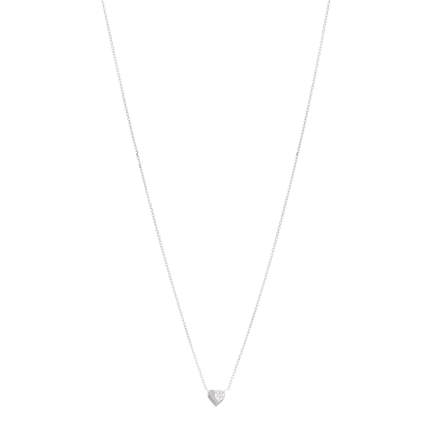 Gucci 18K White Gold Diamond Heart Pendant Necklace 1 of 5