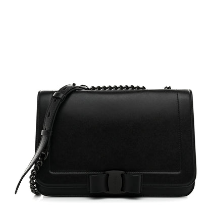 Salvatore Ferragamo Smooth Calfskin Vara Bow Chain Flap Crossbody Black 1 of 9