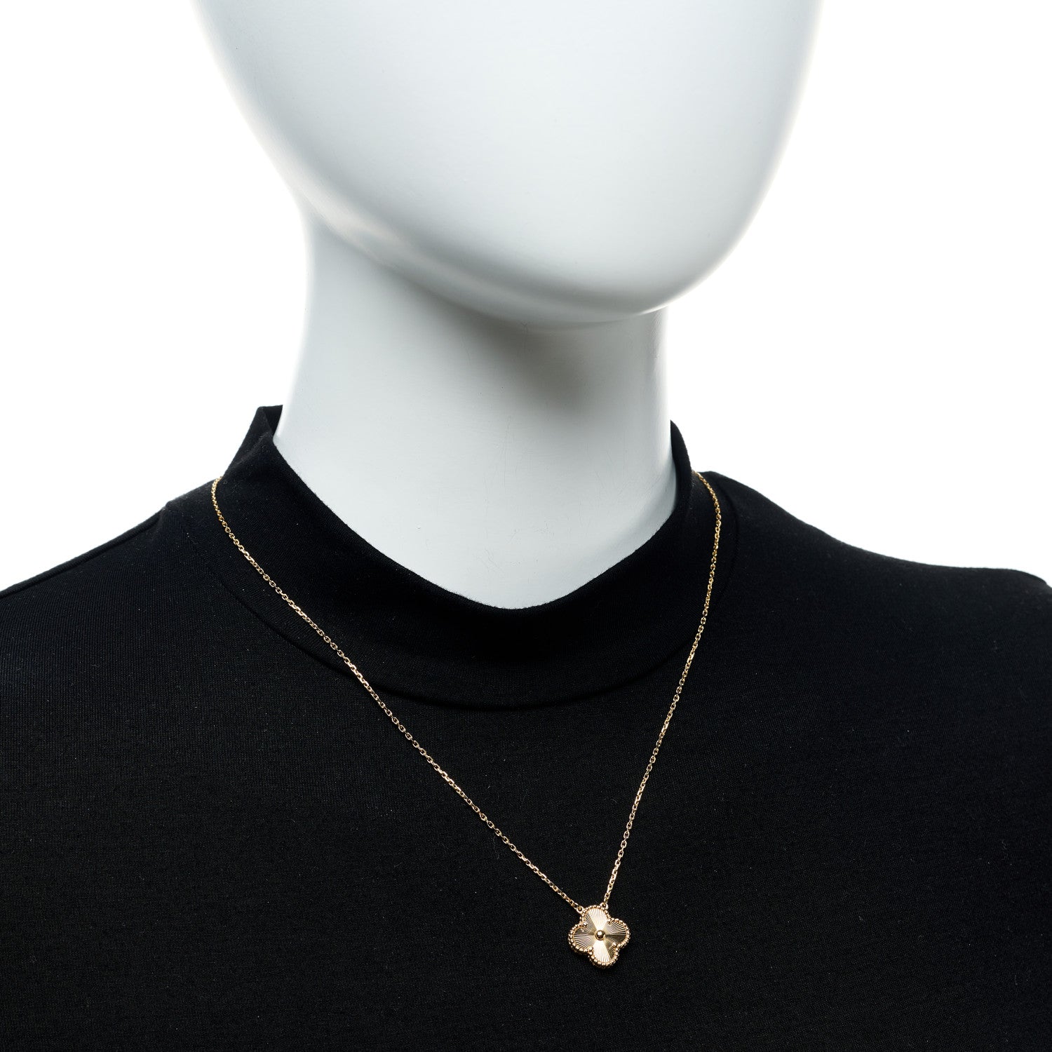 Van Cleef & Arpels 18K Yellow Gold Guilloche Vintage Alhambra Pendant Necklace 2 of 6