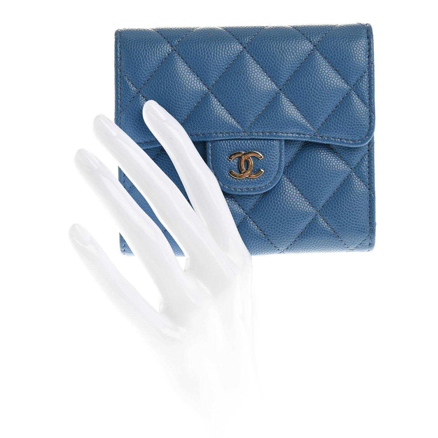 Chanel Caviar Quilted Compact Flap Wallet Blue 2 of 9