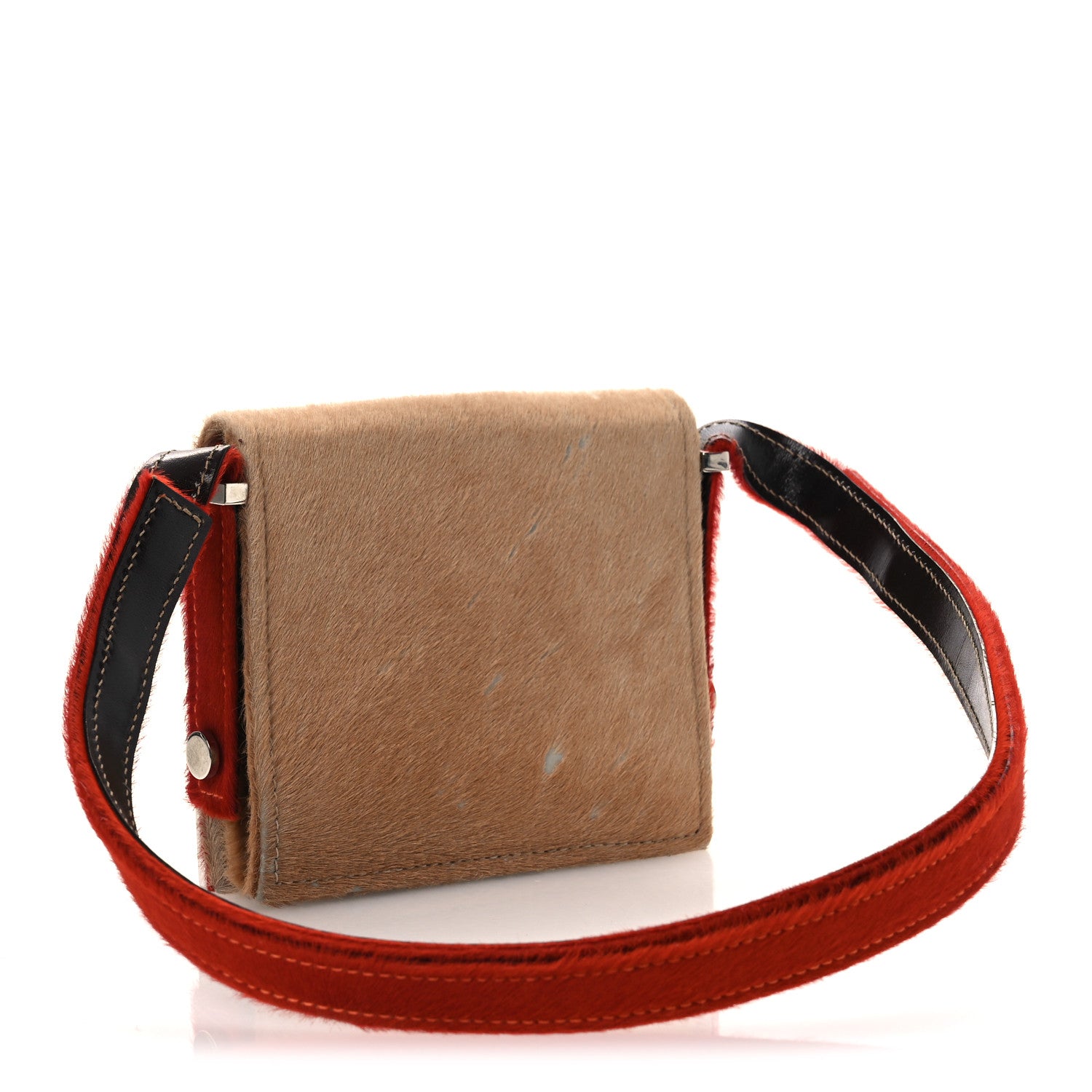 Fendi Calf Hair Bicolor Mini Front Buckle Shoulder Bag Light Brown Orange 3 of 13