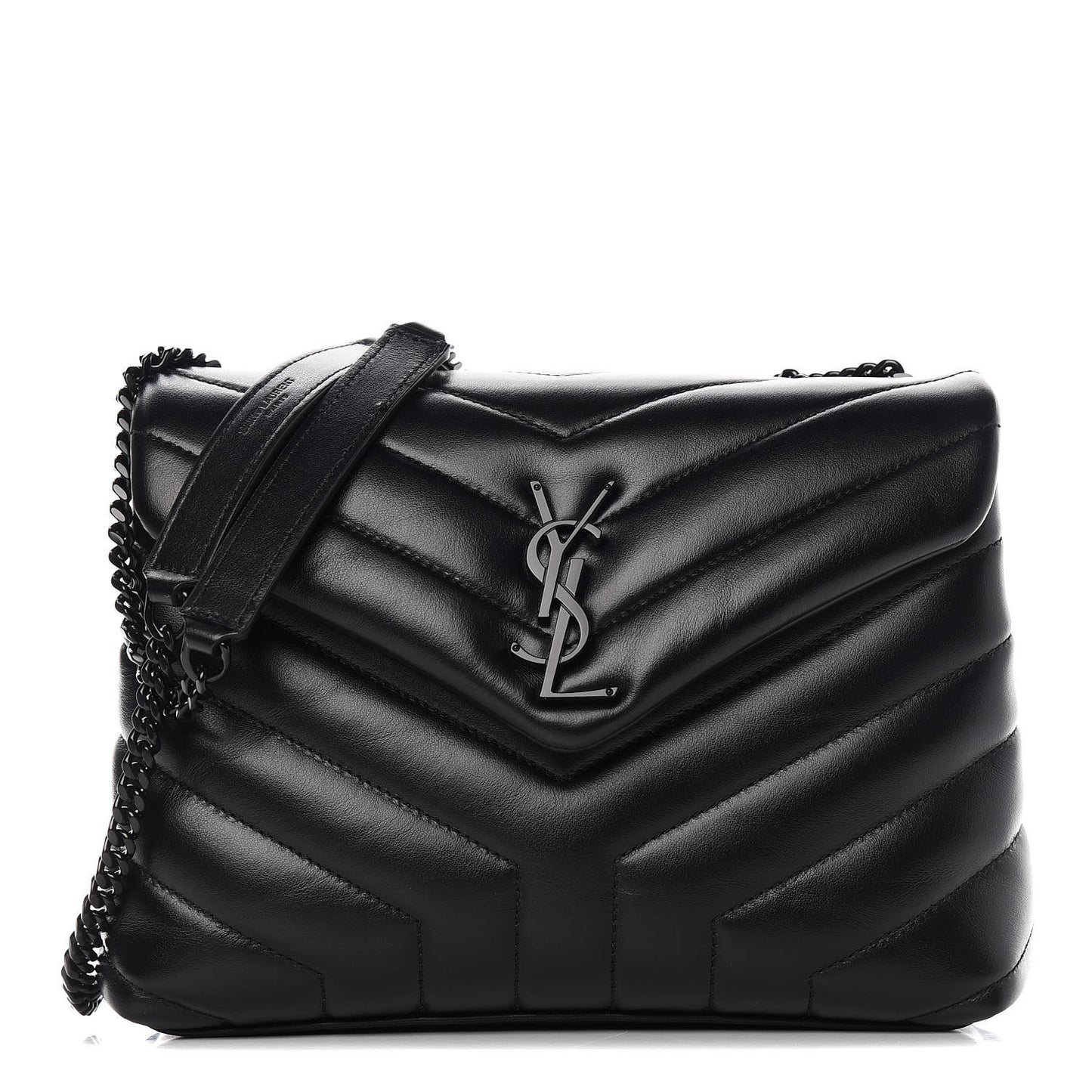 Calfskin Y Quilted Monogram Small Loulou Chain Satchel Black