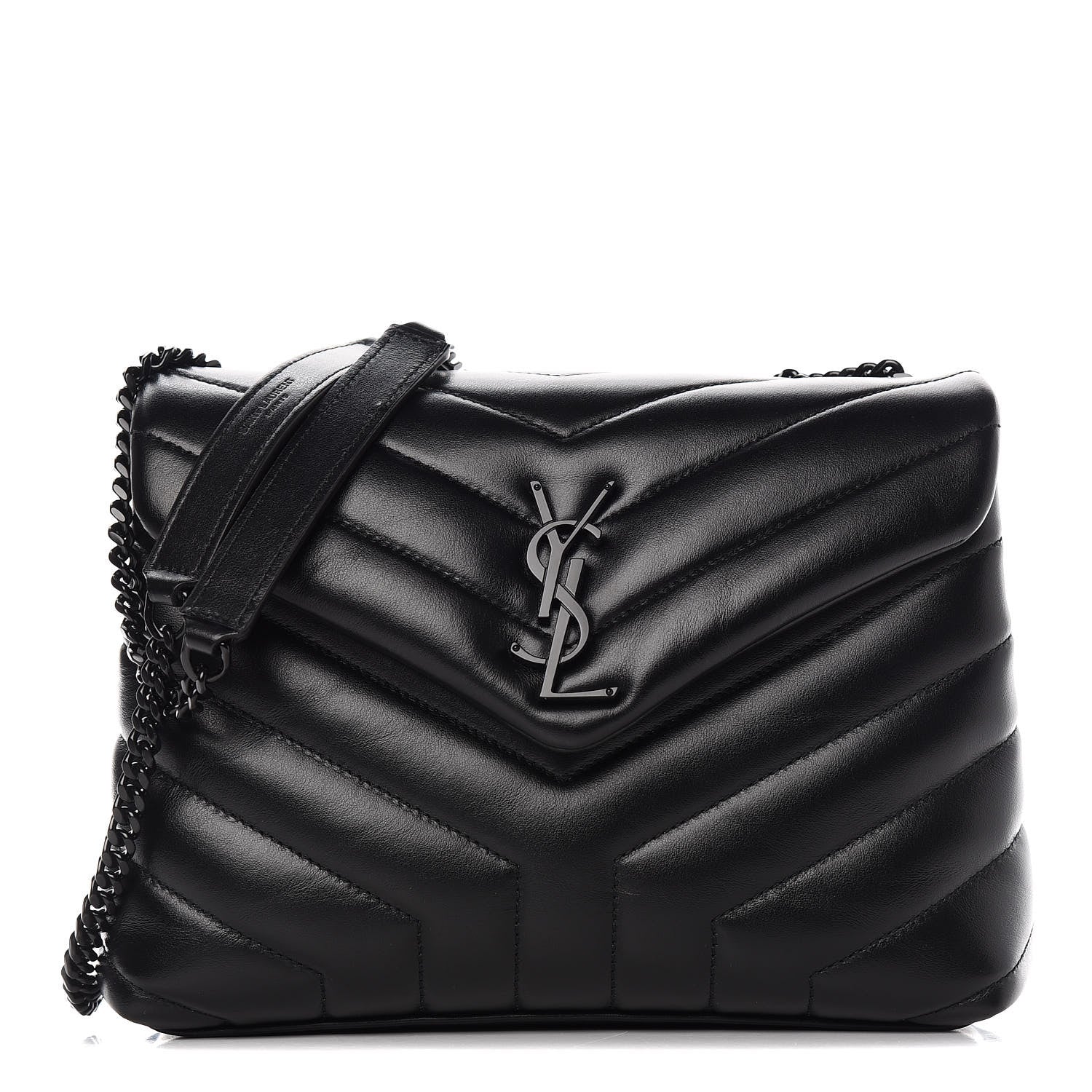 Saint Laurent Calfskin Y Quilted Monogram Small Loulou Chain Satchel Black 1 of 12