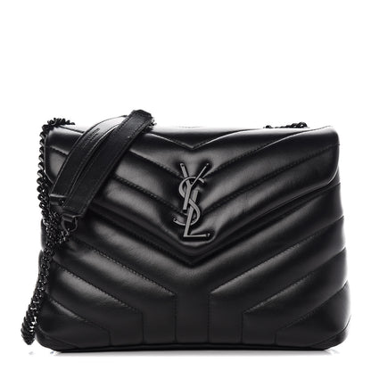 Saint Laurent Calfskin Y Quilted Monogram Small Loulou Chain Satchel Black 1 of 12