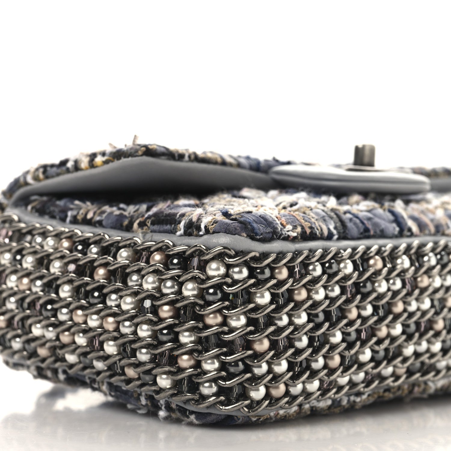 Chanel Tweed Quilted Mini Side Pearl Flap Bag Grey 9 of 10