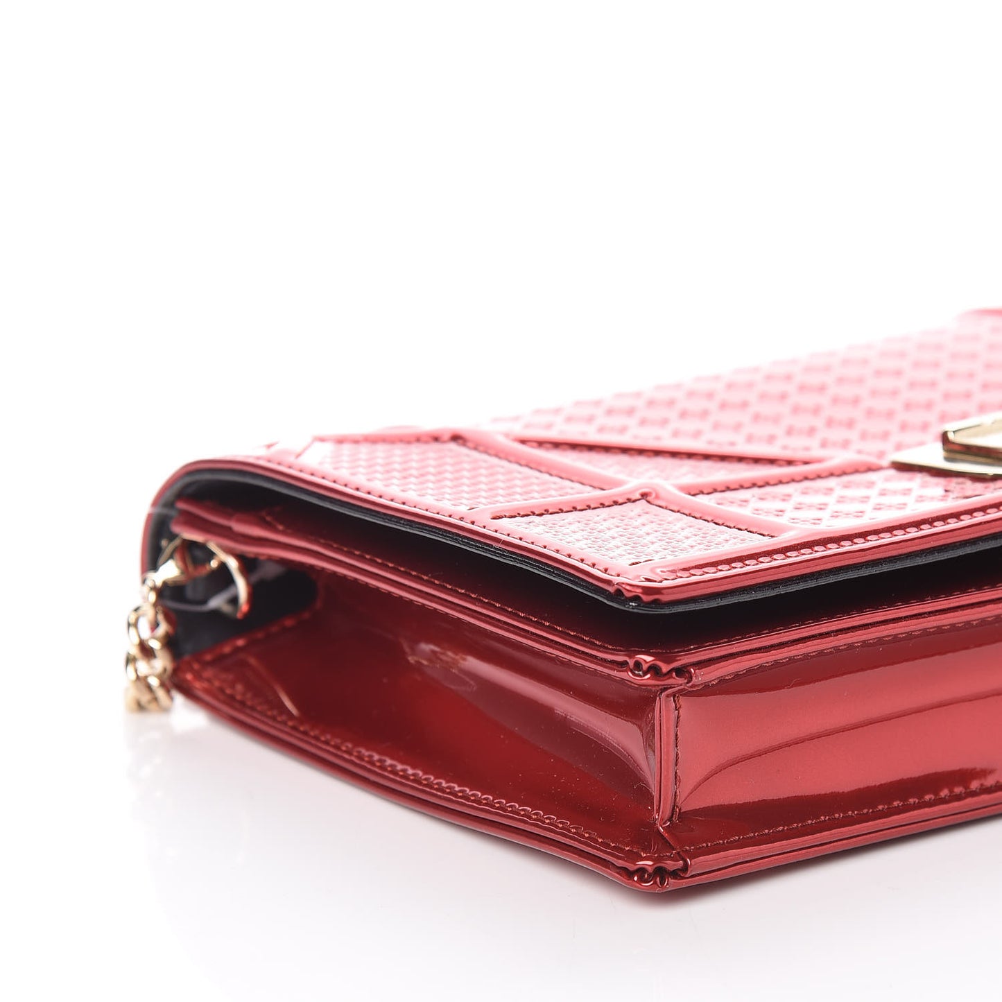 Metallic Patent Micro-Cannage Diorama Wallet on Chain Pouch Red