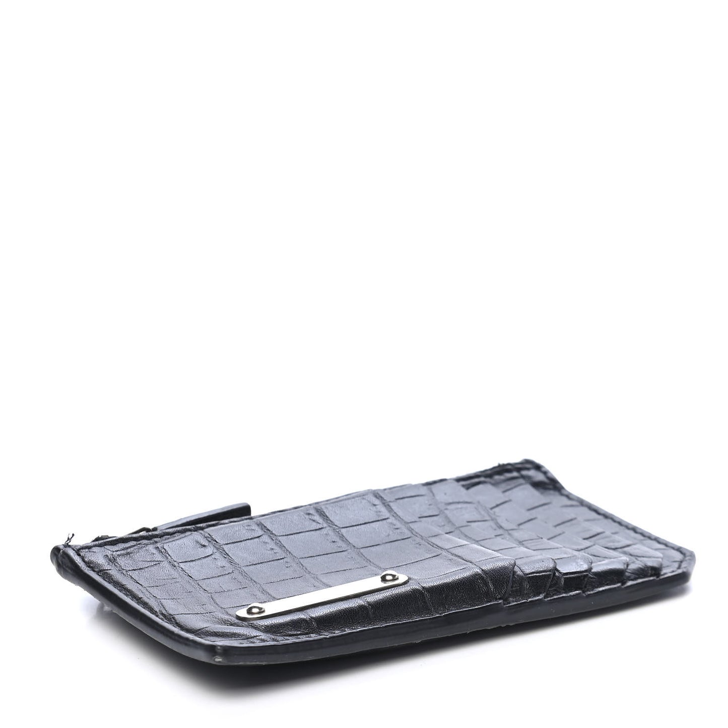 Calfskin Crocodile Embossed 5 Fragments Zip Pouch Card Holder Black