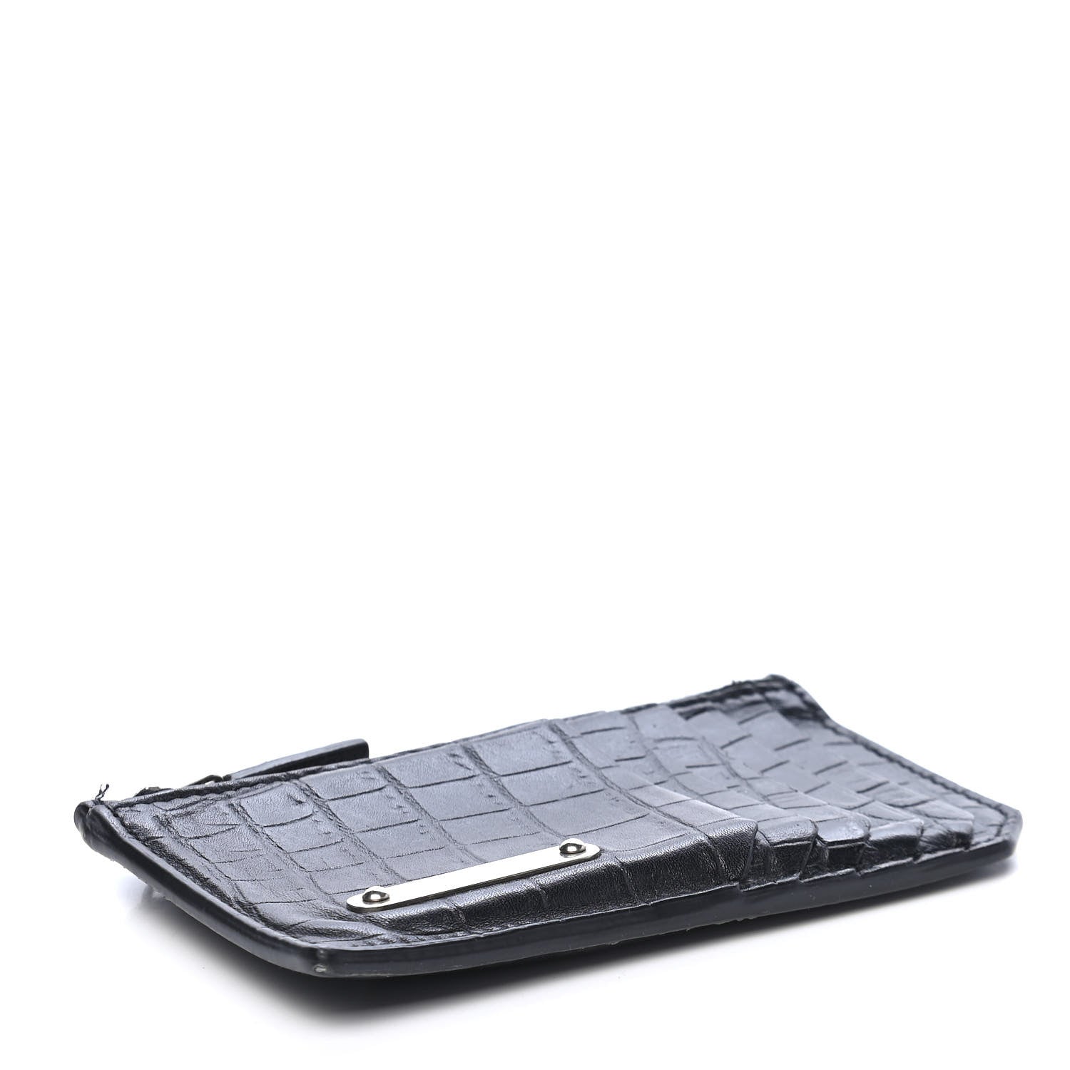 Saint Laurent Calfskin Crocodile Embossed 5 Fragments Zip Pouch Card Holder Black 4 of 8