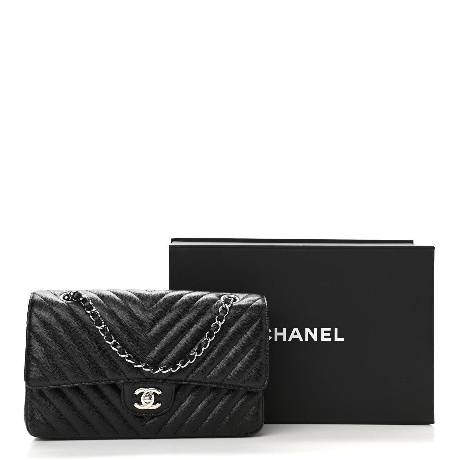 Chanel Caviar Chevron Quilted Medium Double Flap Black 11 of 11