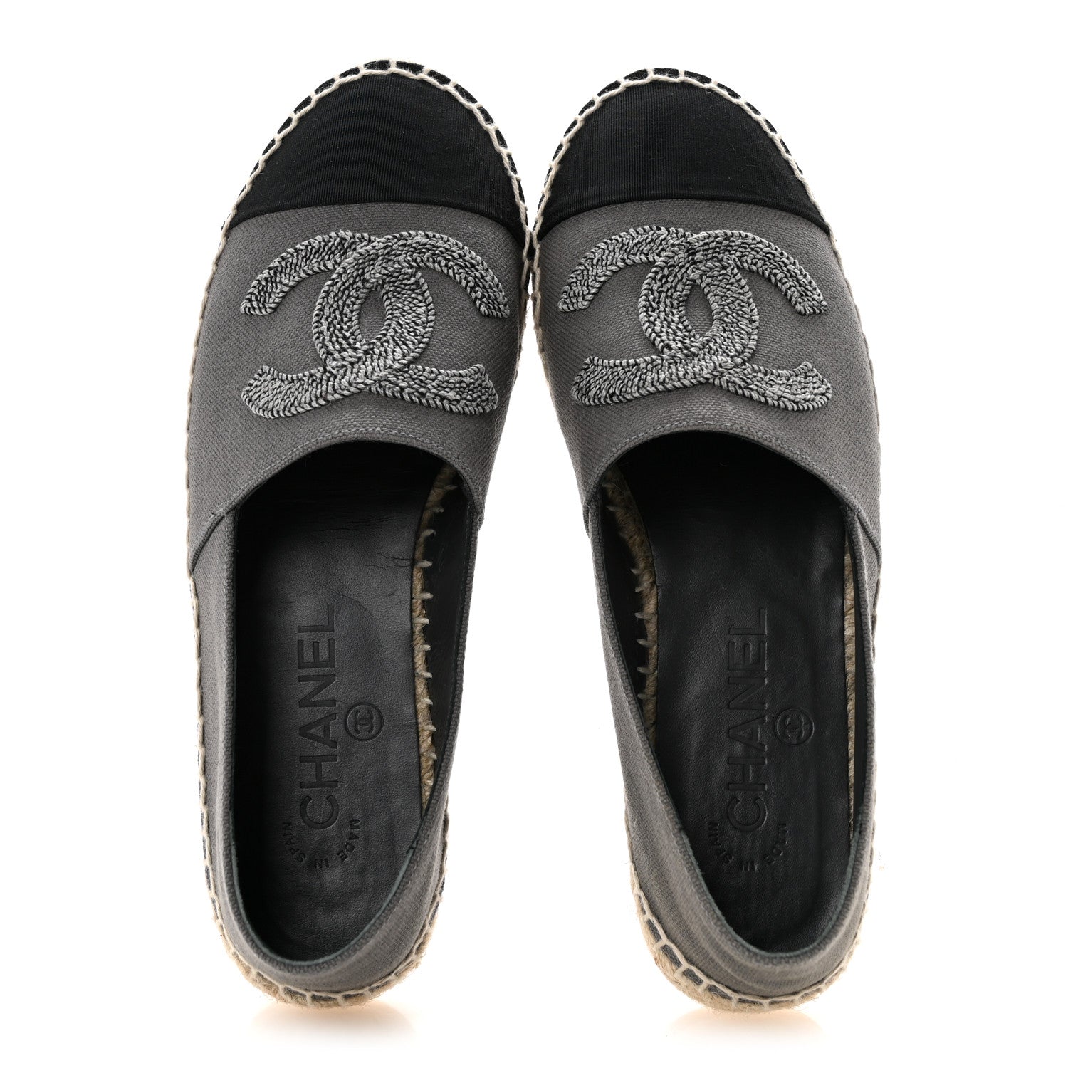 Chanel Canvas Grosgrain CC Espadrilles 36 Grey Black 1918986