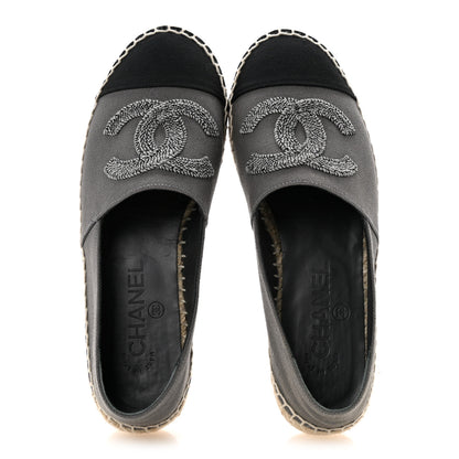 Chanel Canvas Grosgrain CC Espadrilles 36 Grey Black 2 of 10