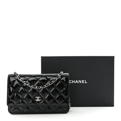 Chanel Patent Quilted Wallet On Chain WOC Black 12 of 12