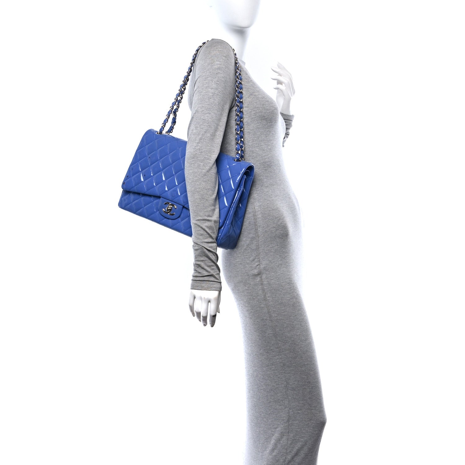 Chanel Patent Calfskin Quilted Maxi Double Flap Blue 2 of 12