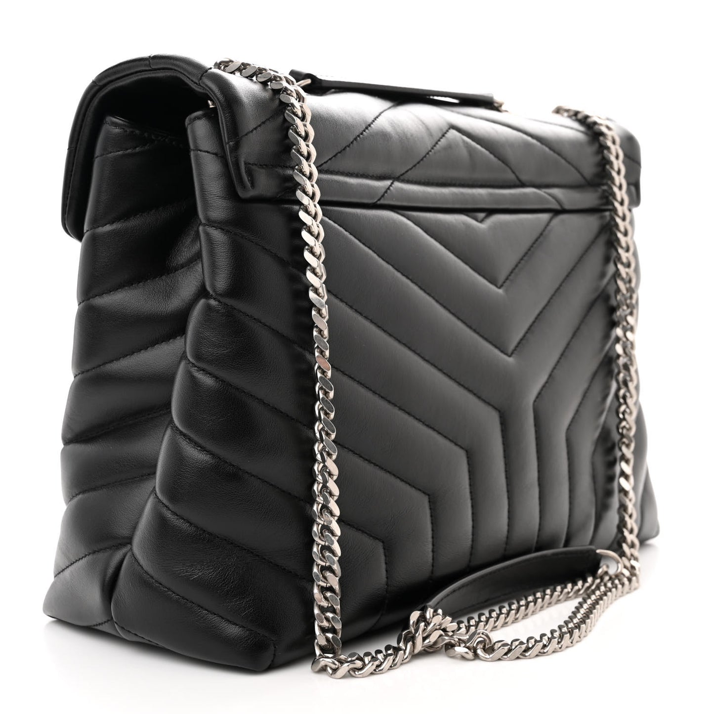 Calfskin Y Quilted Monogram Medium Loulou Chain Satchel Black