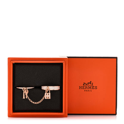 Hermes 18K Rose Gold Diamond Kelly Clochette Double Ring 55 7.25 5 of 5