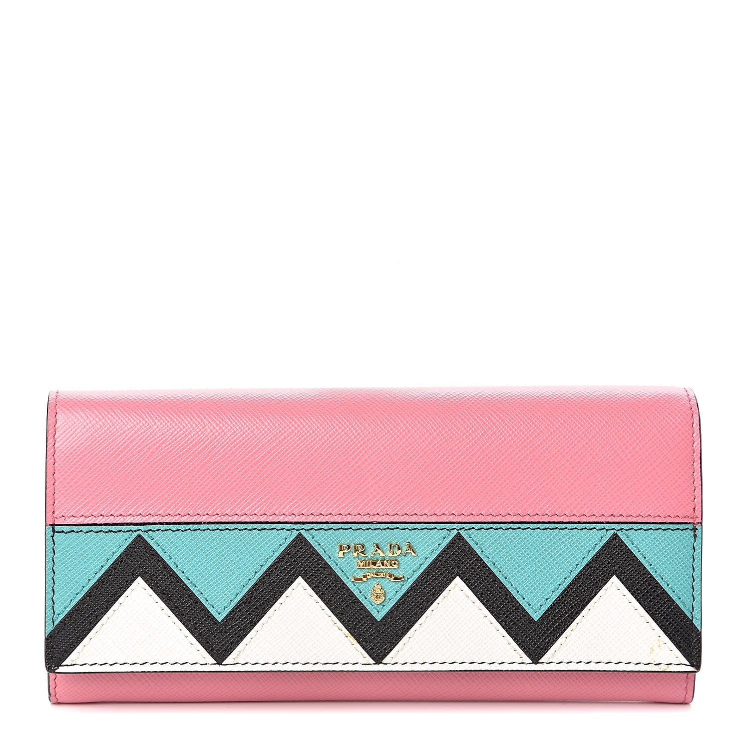 Prada Saffiano Greche Flap Continental Wallet Begonia Giada 3 of 9