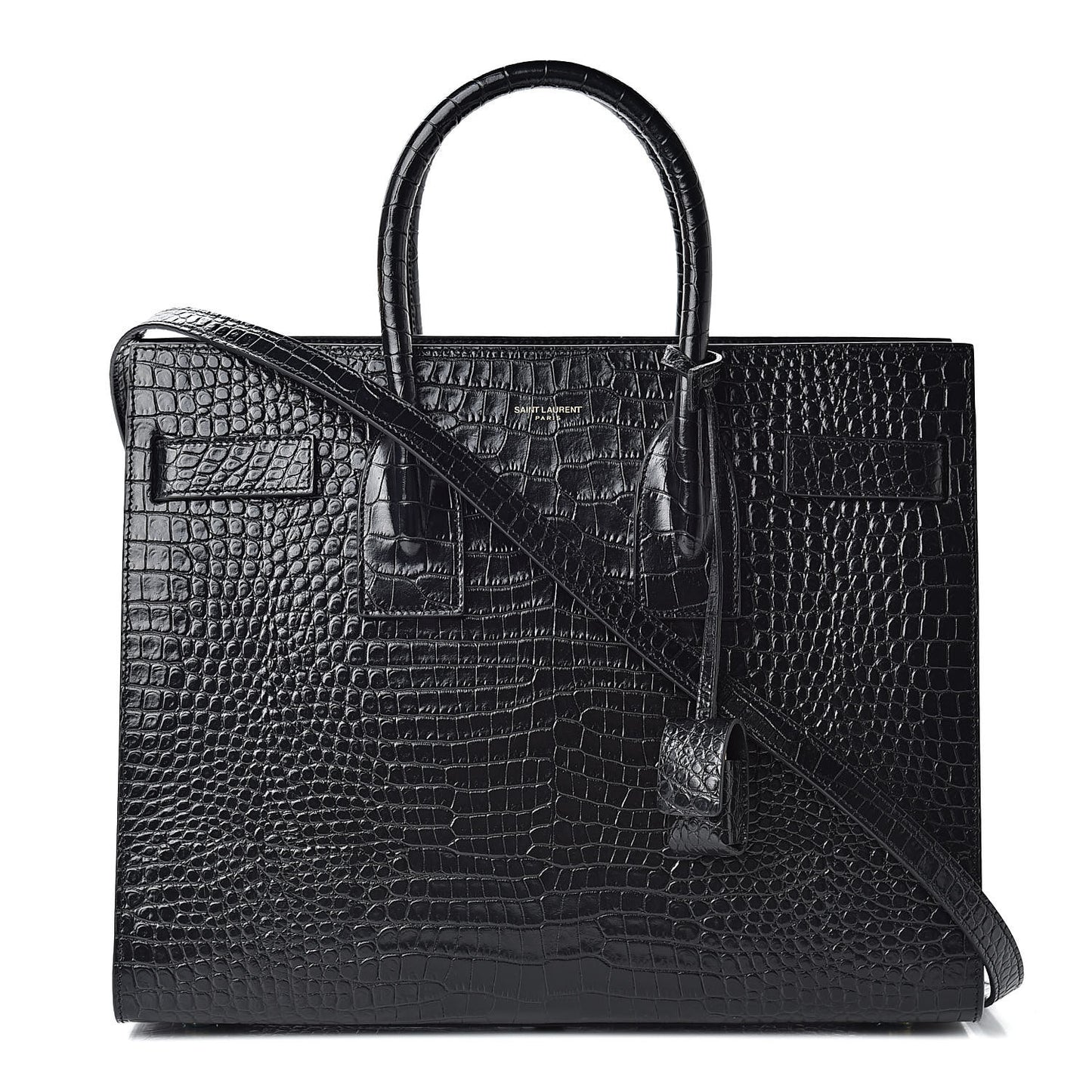 Calfskin Crocodile Embossed Small Sac de Jour Black
