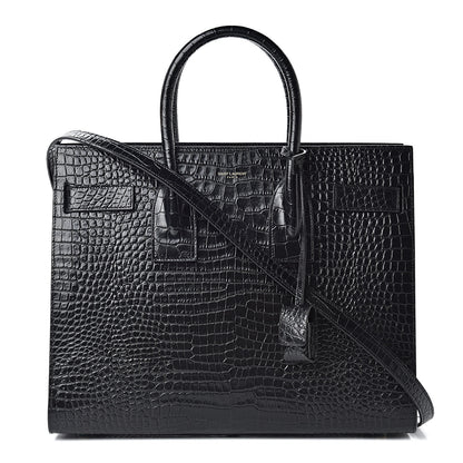 Saint Laurent Calfskin Crocodile Embossed Small Sac de Jour Black 1 of 7