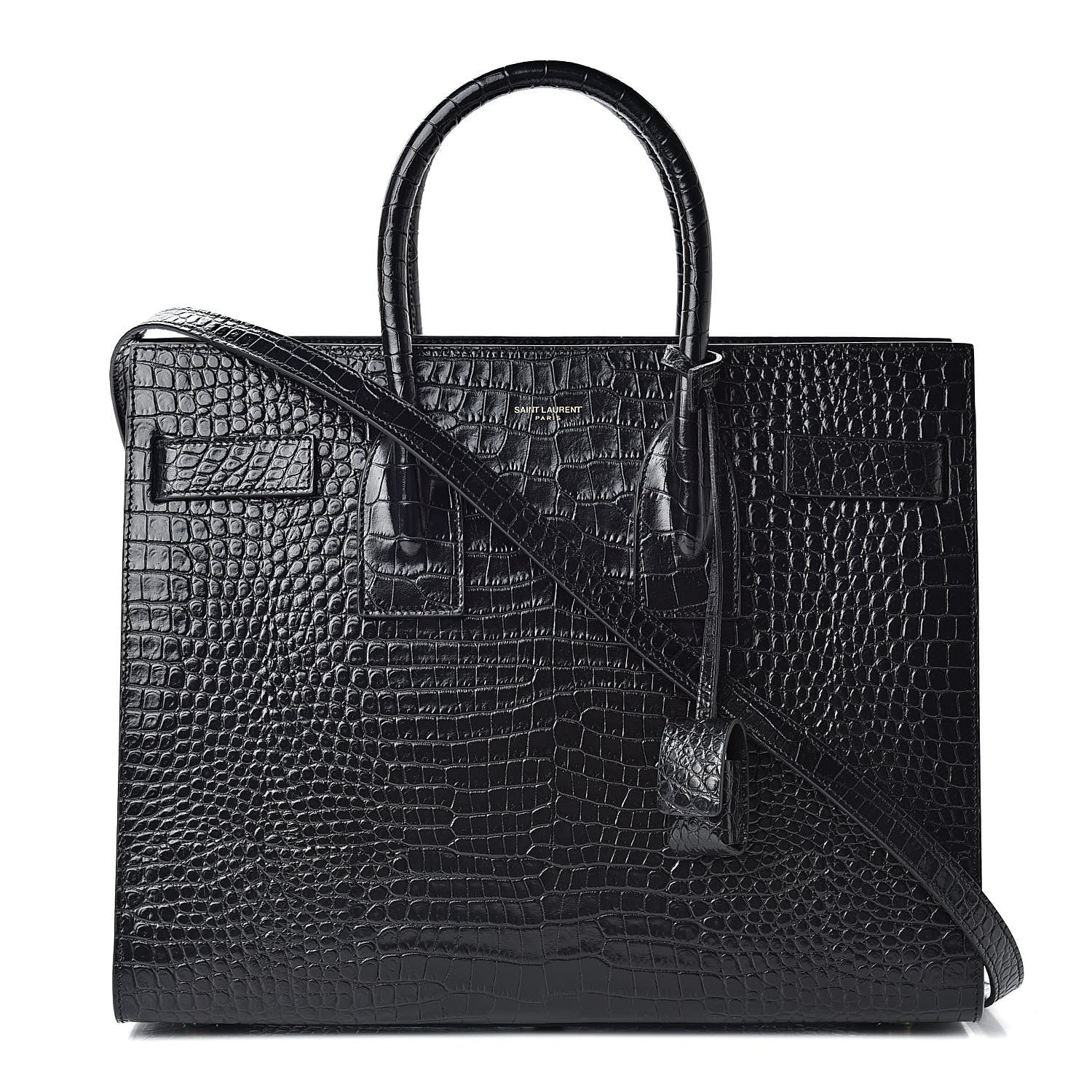 Saint Laurent Calfskin Crocodile Embossed Small Sac de Jour Black 1 of 10