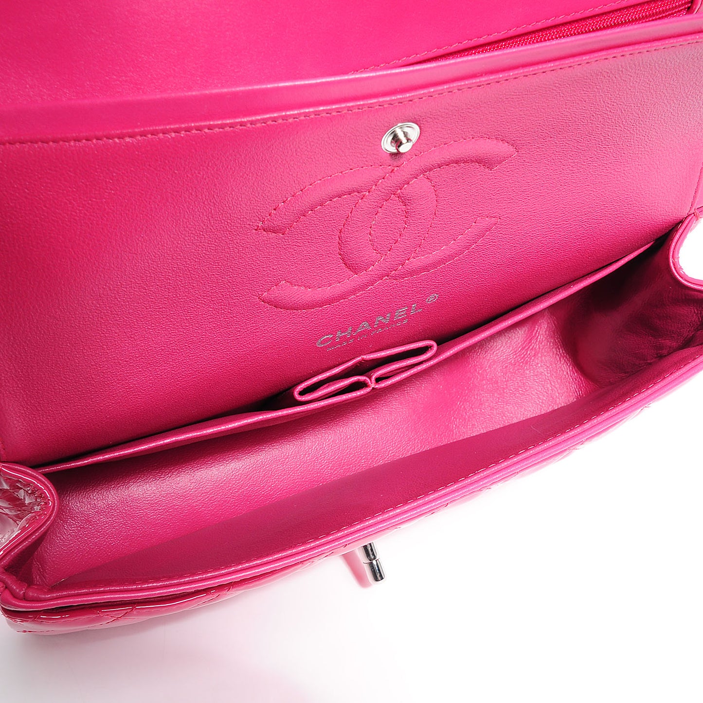 Patent Quilted Medium Double Flap Fuchsia