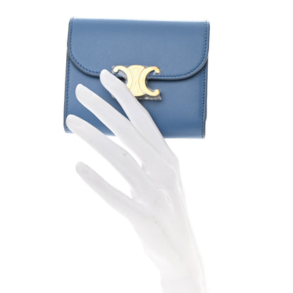 Celine Shiny Smooth Lambskin Small Triomphe Wallet Azure 2 of 7