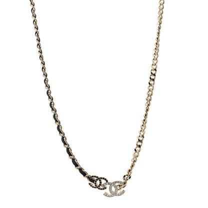 Chanel Metal Calfskin Crystal Double CC Short Necklace Black Gold 1 of 6