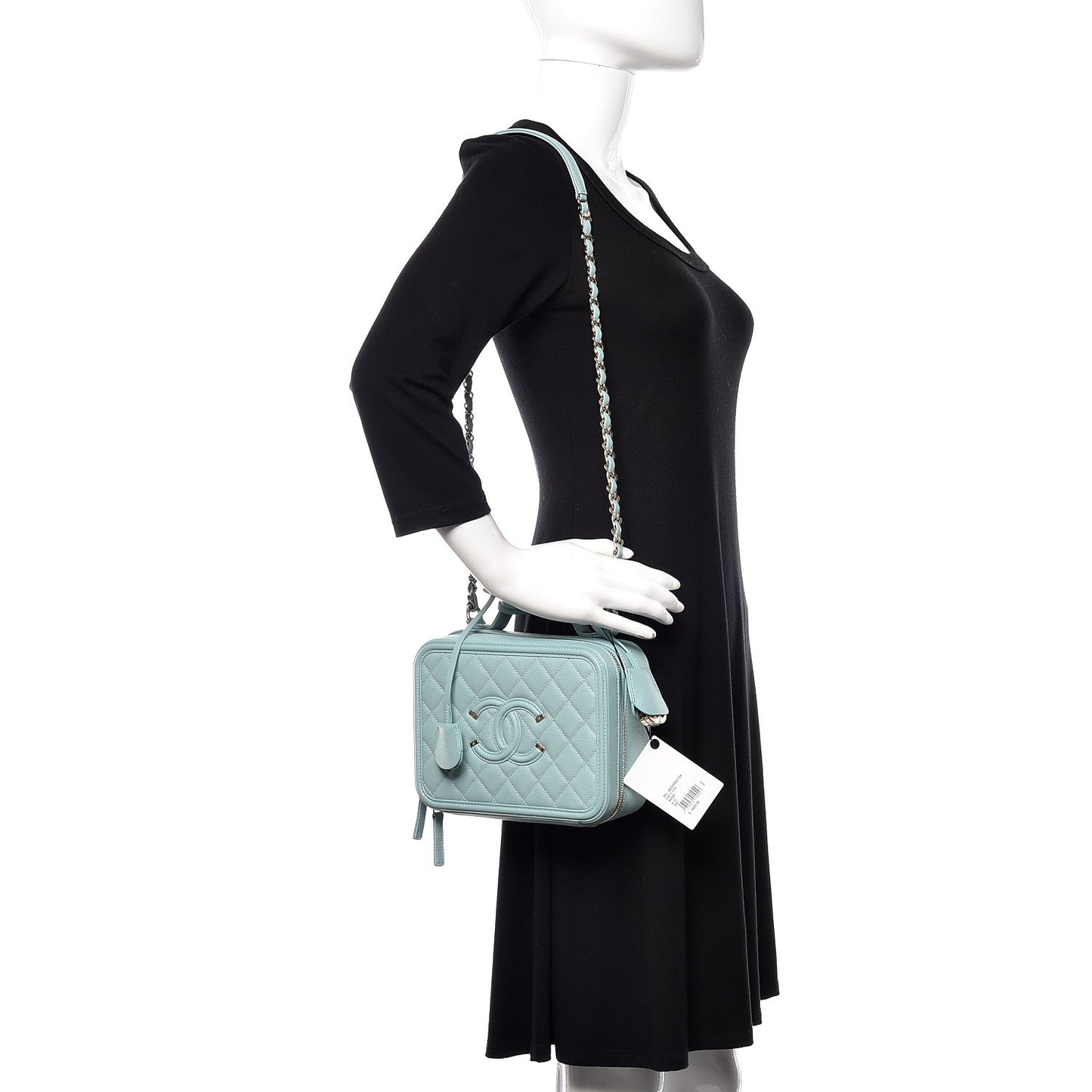 Caviar Quilted Medium CC Filigree Vanity Case Light Blue