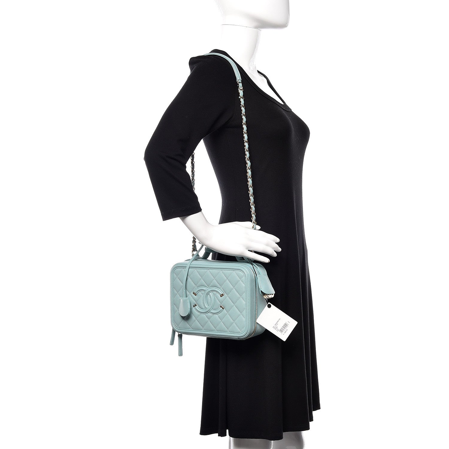 Chanel Caviar Quilted Medium CC Filigree Vanity Case Light Blue 2 of 10