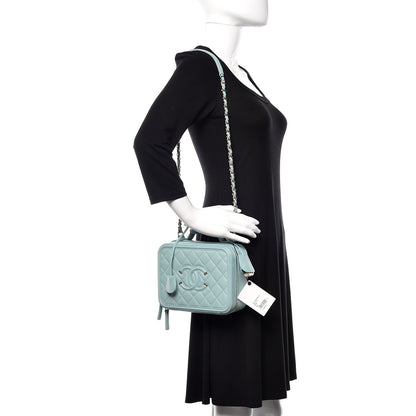 Chanel Caviar Quilted Medium CC Filigree Vanity Case Light Blue 2 of 10