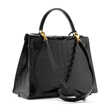 Hermes Shiny Alligator Kelly Sellier 28 Black 3 of 13