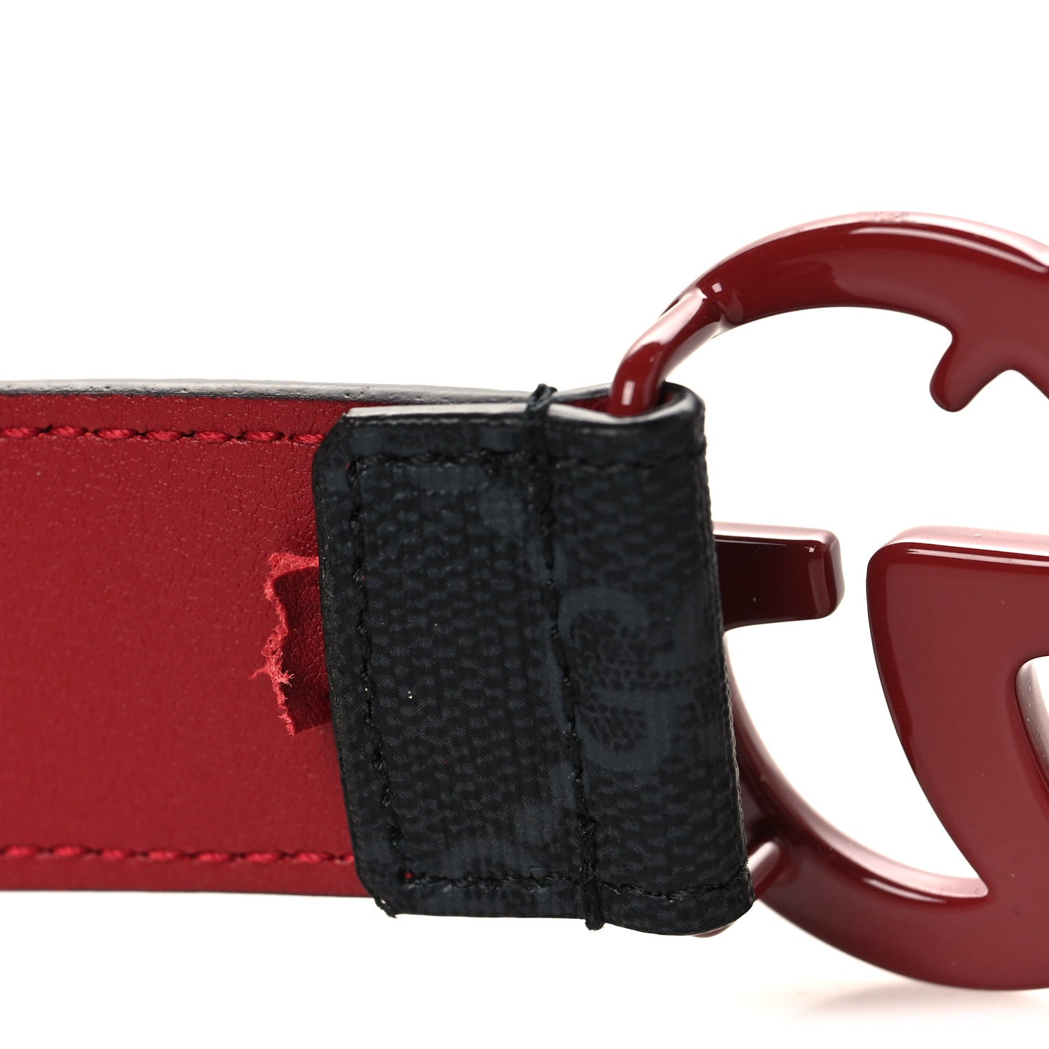 Gucci GG Supreme Enamel Double G 30mm Belt 80 32 Black New Cherry Red 6 of 6
