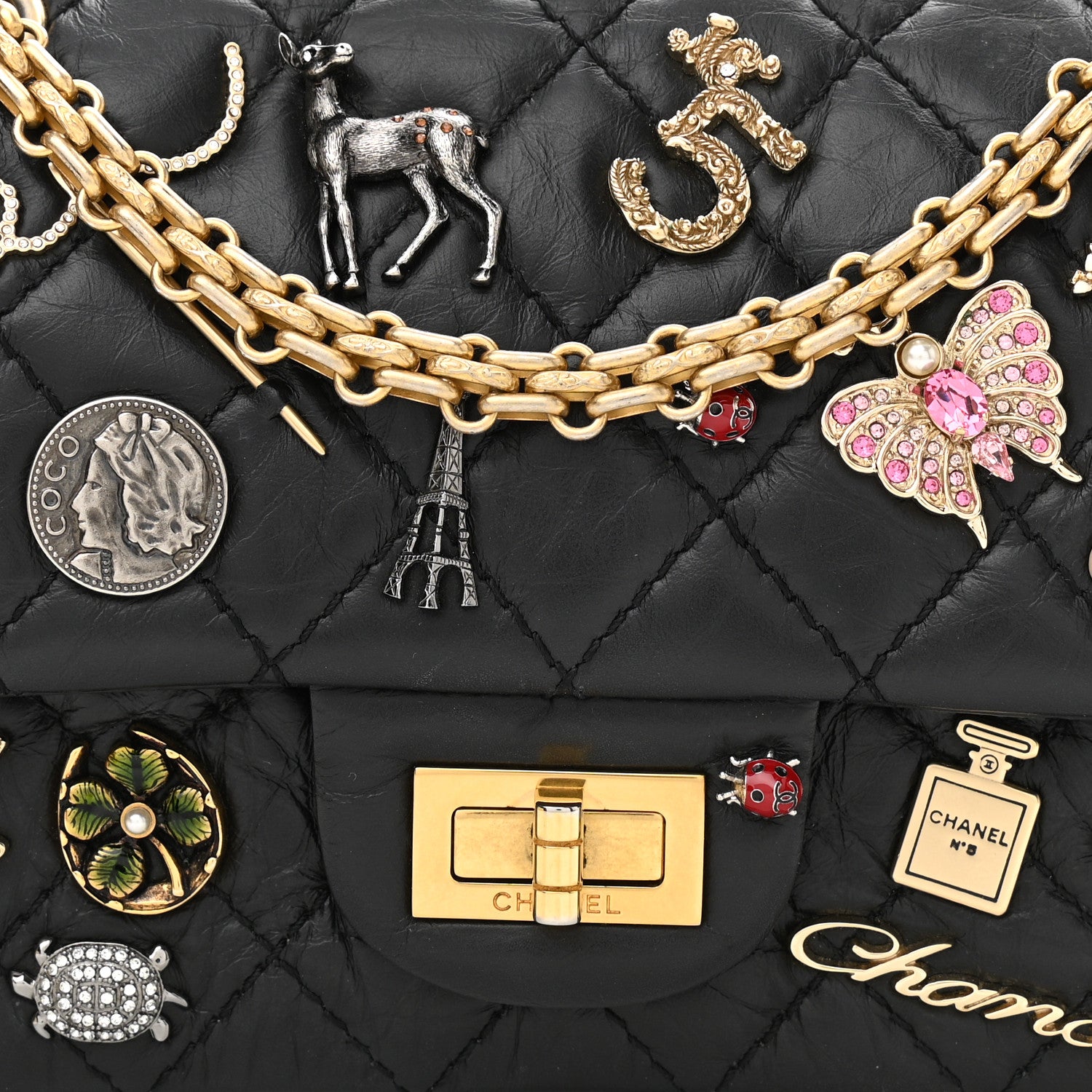 Chanel Aged Calfskin Lucky Charms 2.55 Reissue 224 Flap Black 8 of 12