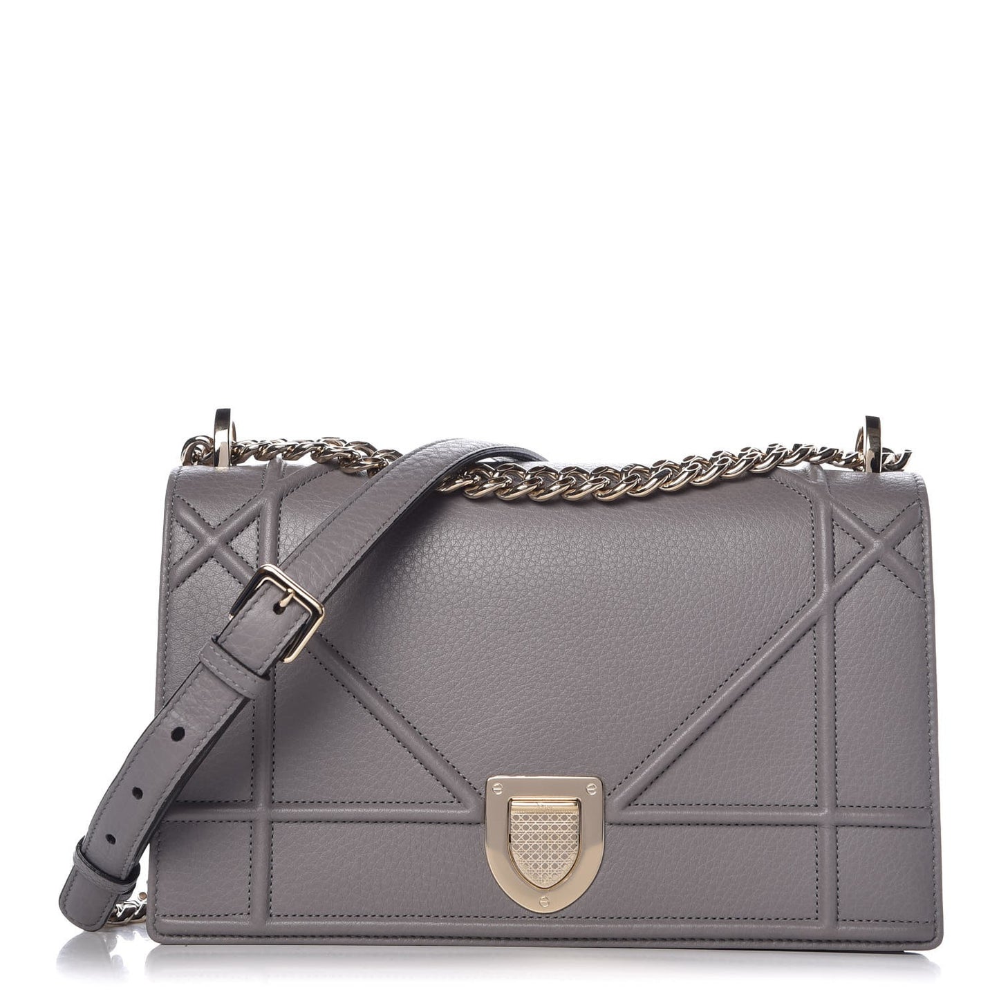 Grained Calfskin Medium Diorama Flap Bag Gris